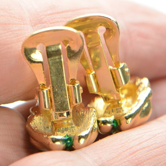 Vintage Kenneth Jay Lane KJL Enamel & Crystal Clip-On Frog Earrings - Picture 3 of 5